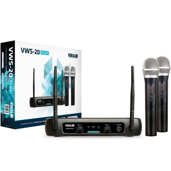 Sistema Microfone Sem Fio Vokal VWS-20 - Mão Duplo Sistema Microfone Sem Fio Vokal VWS-20 - Mão Duplo