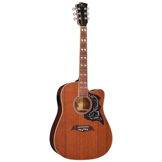 Violão Eletroacústico Folk Aço Cutaway Michael Galaxy VM925DTC MH Mahogany