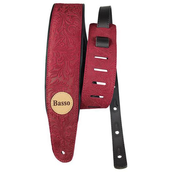 Correia Basso Vtsl-53 Custom Shop Vintage Floral Couro Bordô para Guitarra Violão Baixo Correia Basso Vtsl-53 Custom Shop Vintage Floral Couro Bordô para Guitarra Violão Baixo