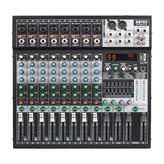Mesa de Som Sotex SP0802UX 8 Canais Bivolt