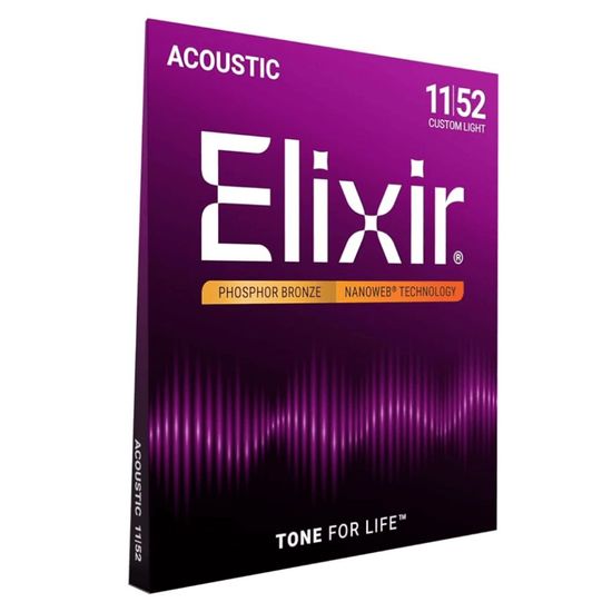 Encordoamento Elixir 011 Nanoweb Custom Ligtht De Phosphor Bronze Para Violão