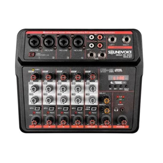 Mesa De Som Mixer Compacta 6 Canais Soundvoice MC6-BT com Bluetooth E Gravação
